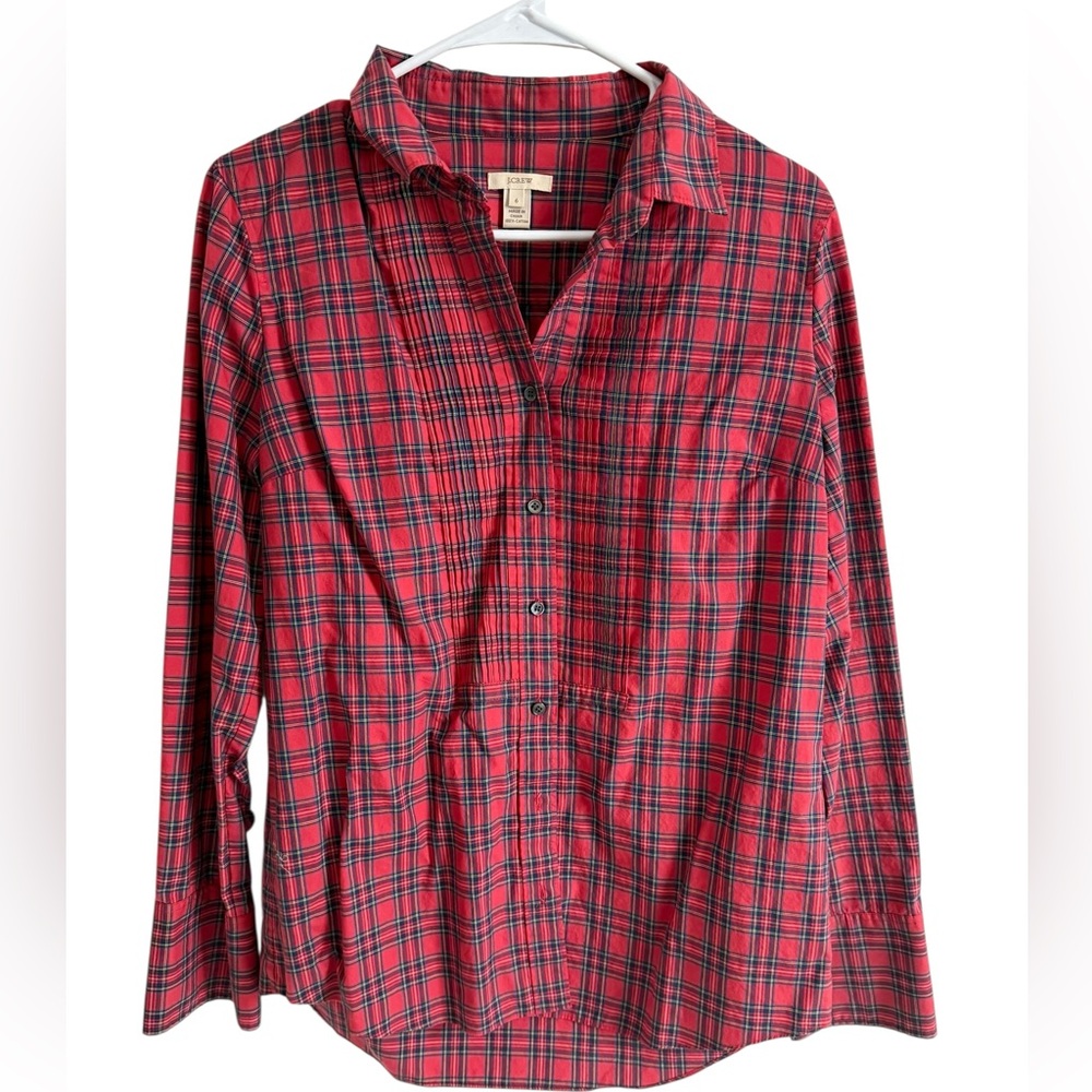 J.Crew 100% Cotton Plaid Red and Black Blouse, Size 6